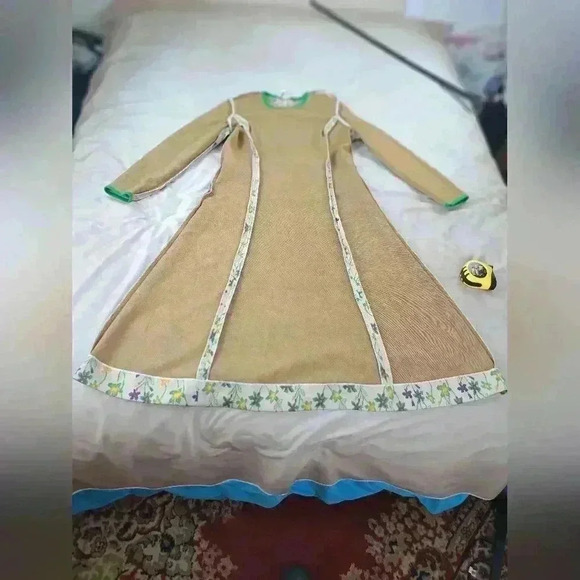 GOLDWORM Wool Knit Vintage Dress Metallic Green Floral Size S - Picture 14 of 15